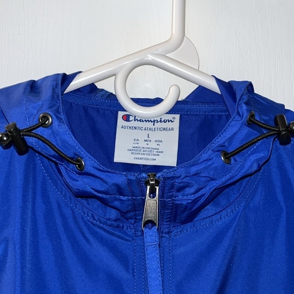 ๐ CHAMPION Packable Jacket Water Wind Resistant Hooded Pullover Blue Large - Picture 5 of 13
